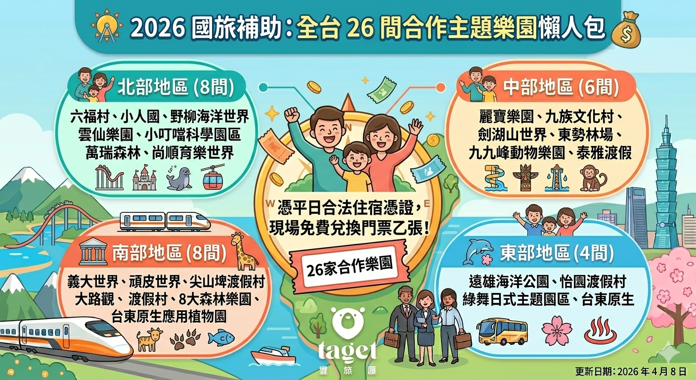 2026國旅補助懶人包表格，全台26間合作遊樂園
